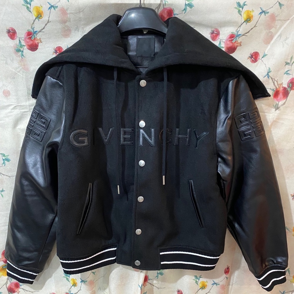 Givenchy Black Hooded Varsity Bomber Jacket